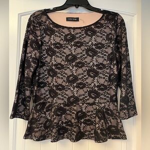Ivanka Trump Black Lace-White Lined Peplum Top Size Medium